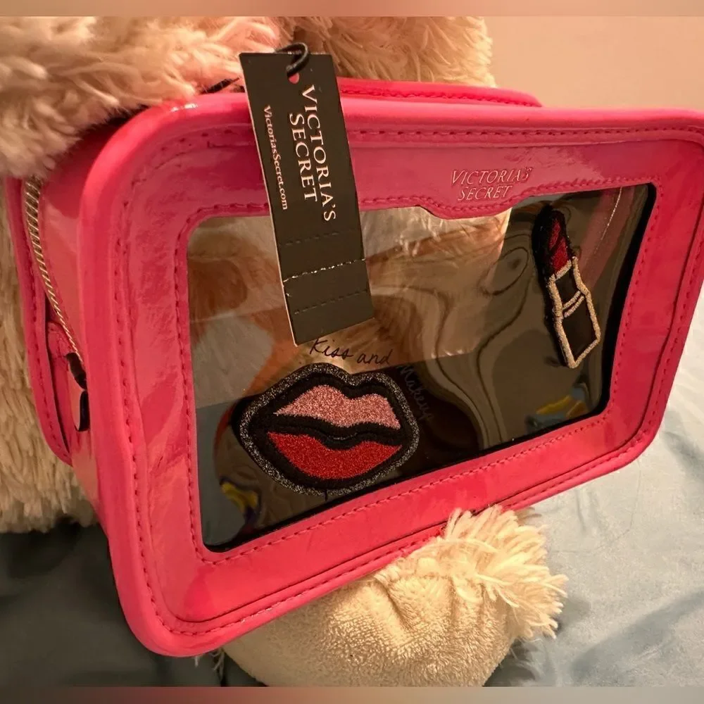 Victoria's Secret Cosmetic Case Clear Pink Patches Beauty Travel Makeup …